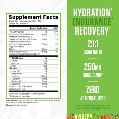 RYSE BCAA EAA Powder - Strawberry Pineapple - 5g Branched Chain Amino Acids, 3g Essential Aminos, Sugar-Free Electrolytes for Pre & Post Workout Muscle Recovery, Hydration and Strength - 30 Servings