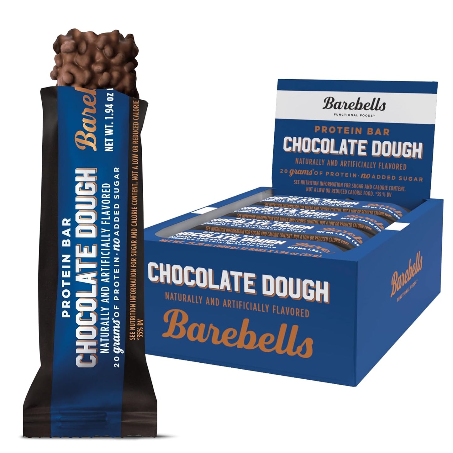 Barebells Protein Bars Chocolate Dough - 12 Count, 20g High Protein Treats - Chocolate Nutrition Bar with 1g Total Sugars - On-The-Go Breakfast or Post-Workout Snack