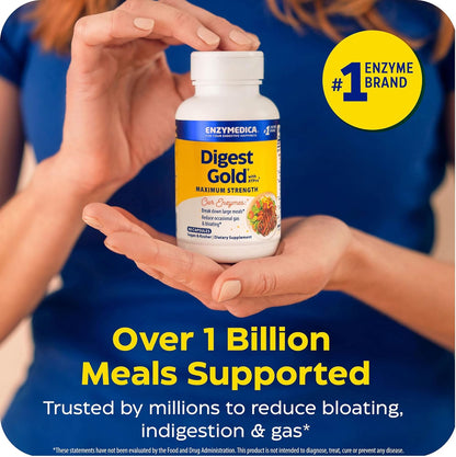 Enzymedica Digest Gold - Digestive Enzyme Supplement for Women & Men, Enzyme Capsules for Digestion, Gut Health Support, Helps Gas & Bloating, ATPro Energy Support, Maximum Strength, Vegan - 180 Caps