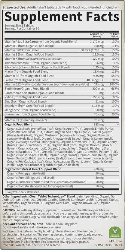 Garden of Life Organics Men's 40+ Multivitamin with Prostate Support, B12 & Vitamins – Vegan Daily Whole Food Multivitamin, Non-GMO, Certified Organic, 60 Tablets