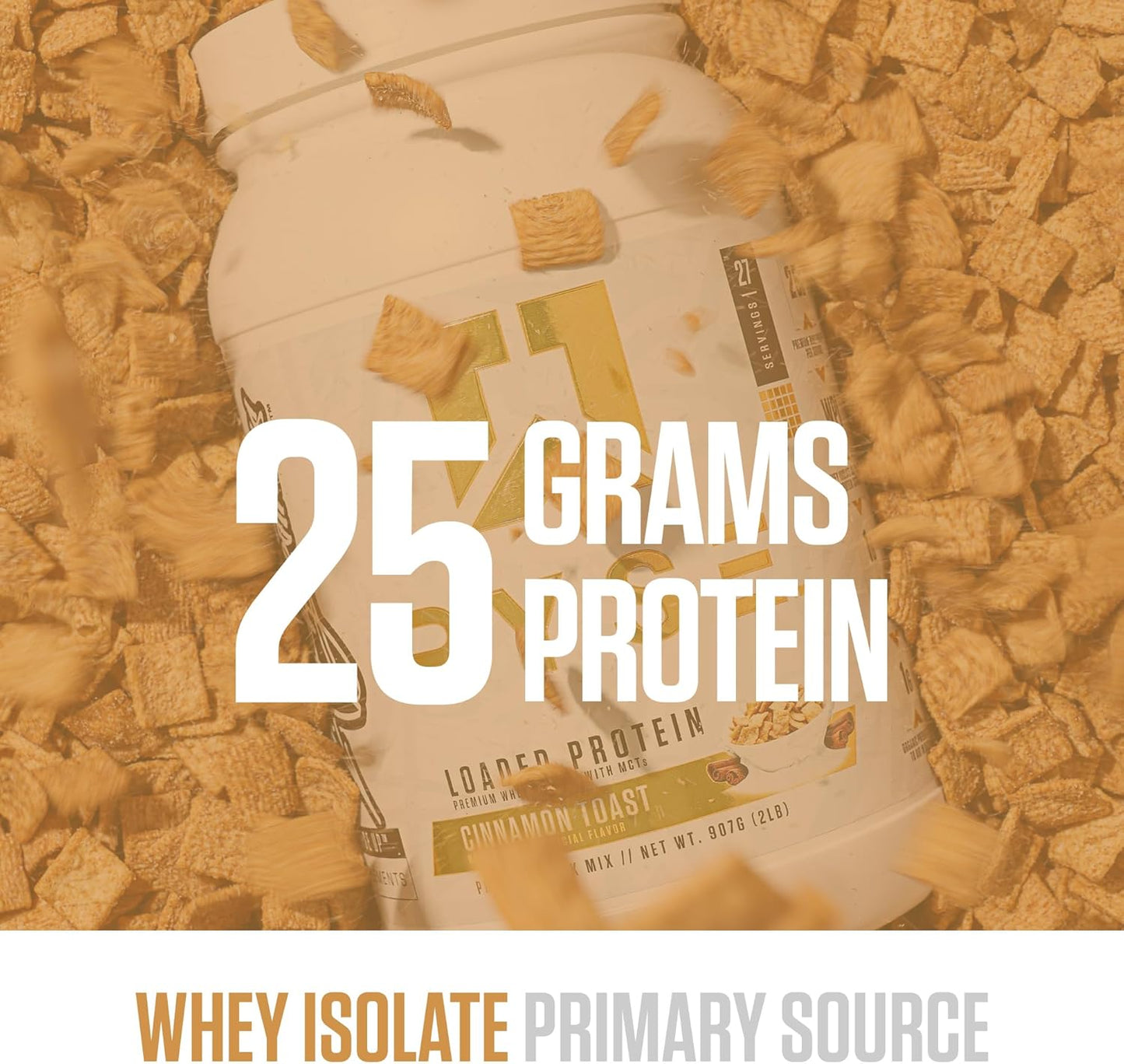 RYSE Loaded Protein Powder - Cinnamon Toast - 25g Whey Protein Isolate & Concentrate with Prebiotic Fiber & MCTs - Low Carb, Low Sugar, Digestive-Friendly - 27 Servings / 2 lb Tub