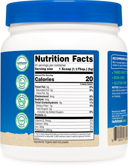 Nutricost Organic Beet Root Powder 1 LB - Vegan, Superfood, Certified USDA Organic