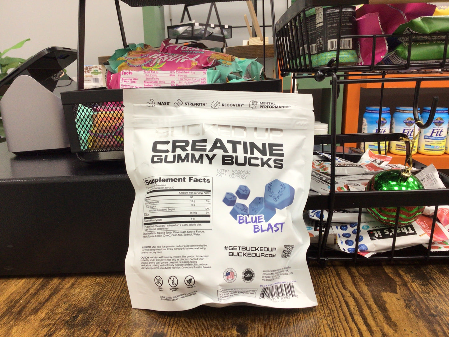 Bucked Up Creatine Gummy Bucks Blue Blast | 5g Creatine Monohydrate per Serving | Non GMO Gluten Free Vegan Creatine Gummies | Chewable Creatine Supplement (20 Servings)