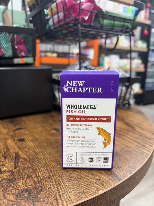 New Chapter Wholemega Fish Oil 2000mg | Wild Alaskan Salmon Omega-3 + Vitamin D3 | 60 Softgels