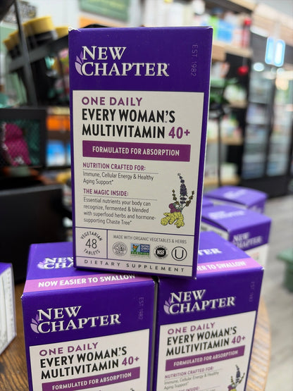 New Chapter Women’s Multivitamin 40+, extra B6 & B12, Biotin for Hair Growth, D3, Vit C, Zinc for Immune & Stress Support, Gentle on an Empty Stomach, One Daily, Non-GMO, Gluten-Free, 48 Tablets