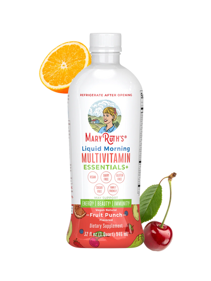 MaryRuth Organics Liquid Morning Multivitamin Essentials+ | Vitamin A C D E B6 B12 Biotin Zinc, Mens Womens Multivitamin, Immune Support, Beauty | Sugar Free | Vitamins for Ages 1+ | Vegan | 32 Fl Oz