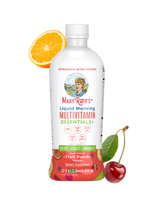 MaryRuth Organics Liquid Morning Multivitamin Essentials+ | Vitamin A C D E B6 B12 Biotin Zinc, Mens Womens Multivitamin, Immune Support, Beauty | Sugar Free | Vitamins for Ages 1+ | Vegan | 32 Fl Oz