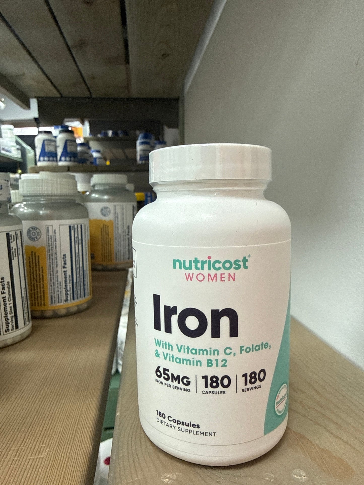Nutricost Iron for Women 65mg, 180 Capsules, with Vitamin C, Folate, &amp; Vitamin B12 - Vegetarian Friendly, Non-GMO, Gluten Free