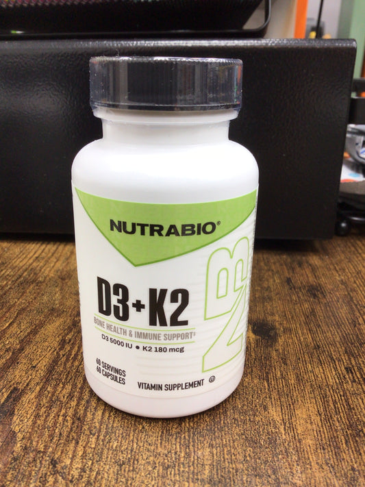 NutraBio Vitamin D3 K2 | 5000 IU D3 as Cholecalciferol with Vitamin K2 as MENA-Q MK7 (180mcg) | Support Bone and Heart Health | Non-GMO, Gluten Free, Lactose Free | 60 Vegetable Capsules
