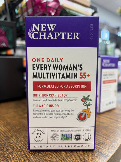 New Chapter Women’s Multivitamin 55+, Astaxanthin, B6, B12, D3, Vitamin C & Zinc, Immune, Heart, Cellular Energy, and Bone Support, Gentle on The Stomach, One Daily, Non-GMO, Gluten-Free, 72 Tablets
