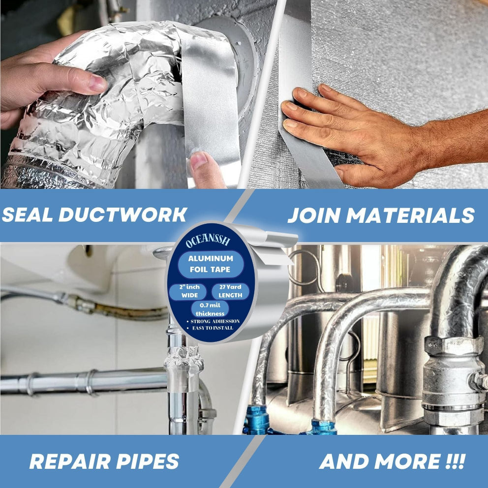 OceanSSH Aluminum Tape Waterproof Foil Tape for Ductwork 1.57 mil