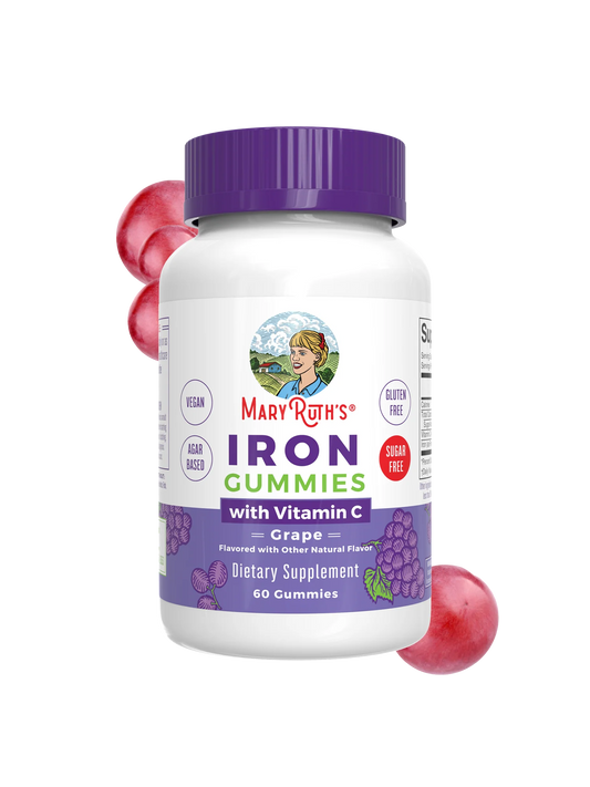 MaryRuth's Iron Gummies for 14+ with Vitamin C for Absorption | Sugar Free | Gummy Iron Supplement + VIT C | Energy Metabolism | Cellular Health | Immune Support | Vegan | Non-GMO | 60 Count