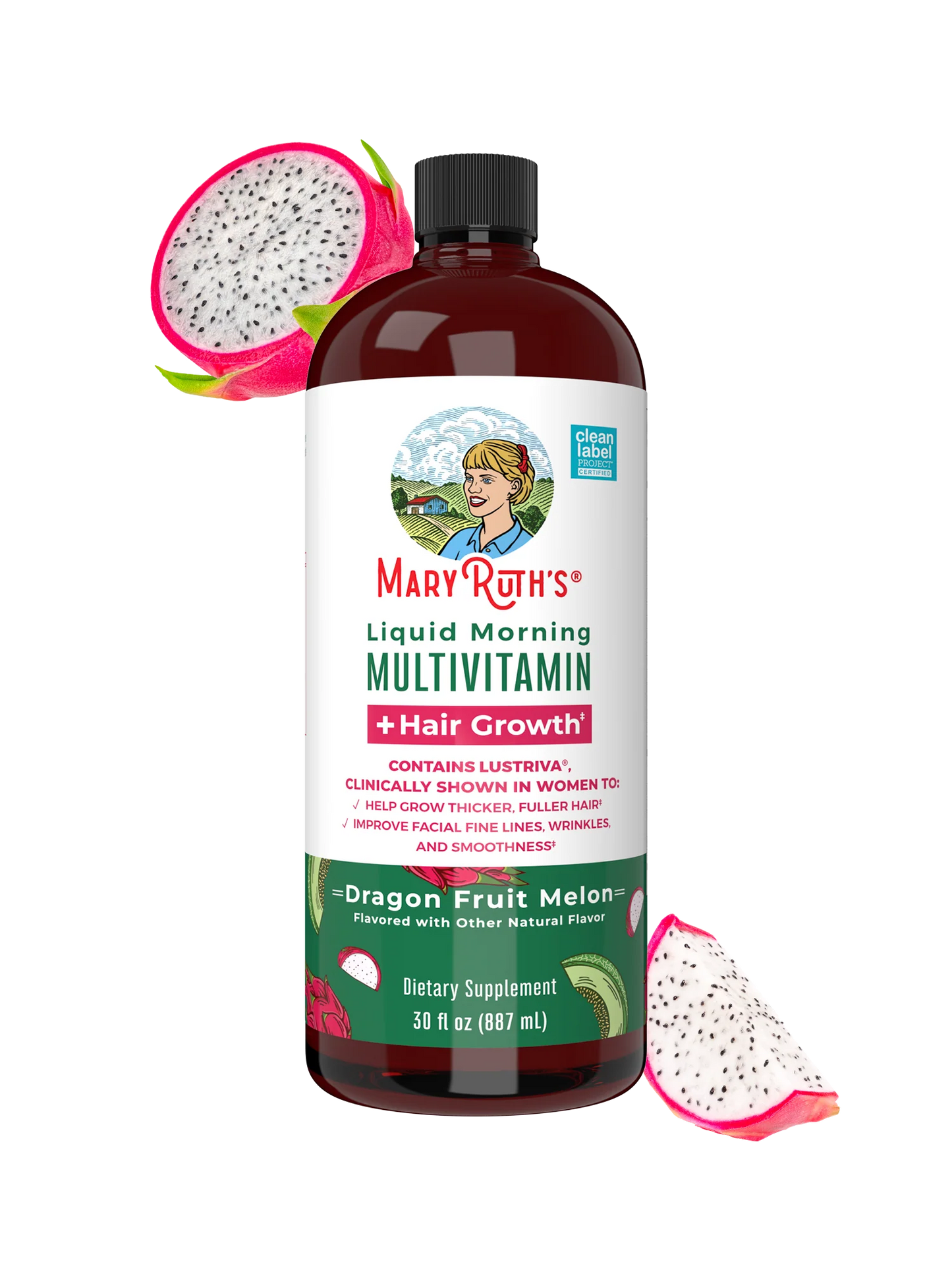 MARYRUTH'S Liquid Multivitamin + Hair Growth | Biotin 10000mcg | Lustriva Hair Growth Supplement | Clinically Tested in Women for Thicker Hair & Facial Wrinkle | Skin Care | Ages 18+ | 15.22 Fl Oz