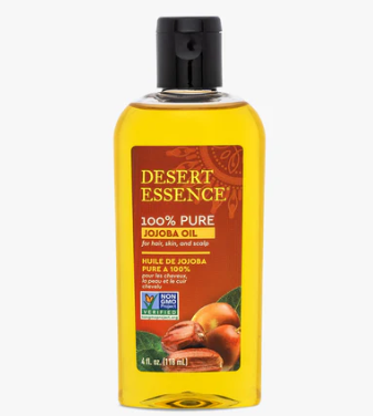 Desert Essence 100% Pure Jojoba Oil – 4 Fl Oz Moisturizer for Hair, Skin & Scalp | Makeup Remover & Aftershave Hydrator, Non-GMO, Vegan, Cold-Pressed, Anti-Flakiness & Non-Clogging Beauty Elixir