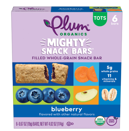 Plum Organics Mighty Snack Bars - Blueberry - 0.67 oz Bars (Pack of 6) - Organic Fruit and Vegetable Toddler Food Snack Bars