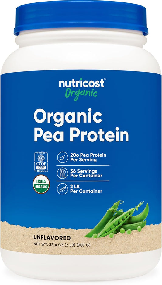 Nutricost Organic Pea Protein Unflavored 2 LB -Unflavored, Certified USDA Organic, Protein from Plants, Vegetarian Friendly, Gluten Free, Non-GMO