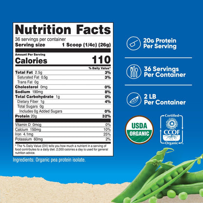 Nutricost Organic Pea Protein Unflavored 2 LB -Unflavored, Certified USDA Organic, Protein from Plants, Vegetarian Friendly, Gluten Free, Non-GMO