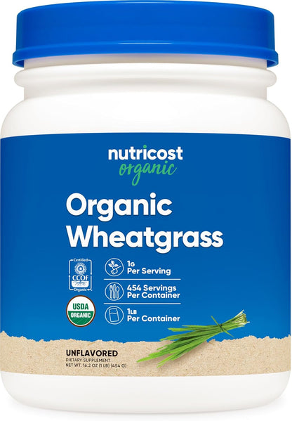 Nutricost Organic Whatgrass Powder Unflavored 1 LB - Non-GMO Superfood