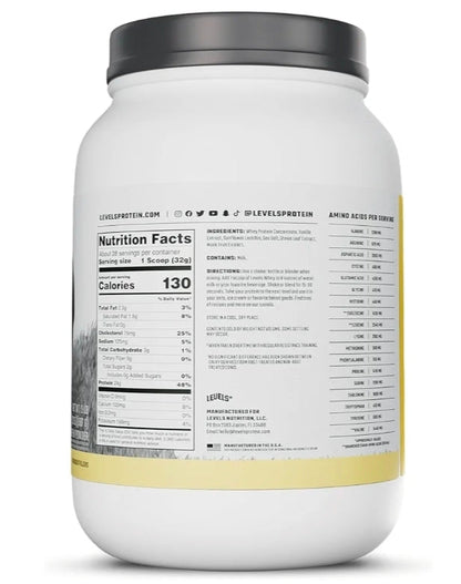Levels Grass Fed Whey Protein Powder, No Artificials, 24G of Protein, Vanilla Bean, 2LB