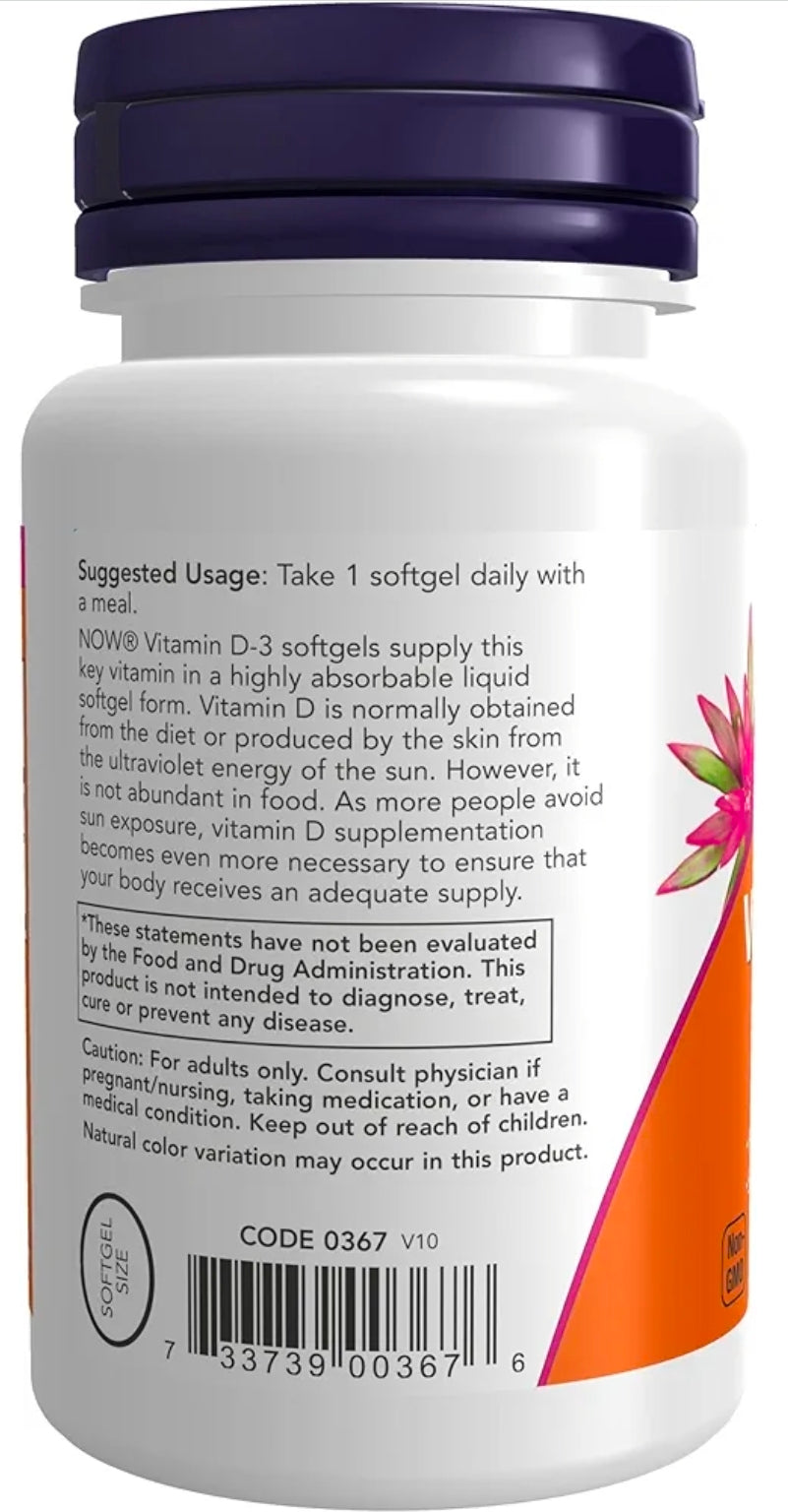 NOW Foods Supplements, Vitamin D-3 2,000 IU, High Potency, Structural Support*, 120 Softgels