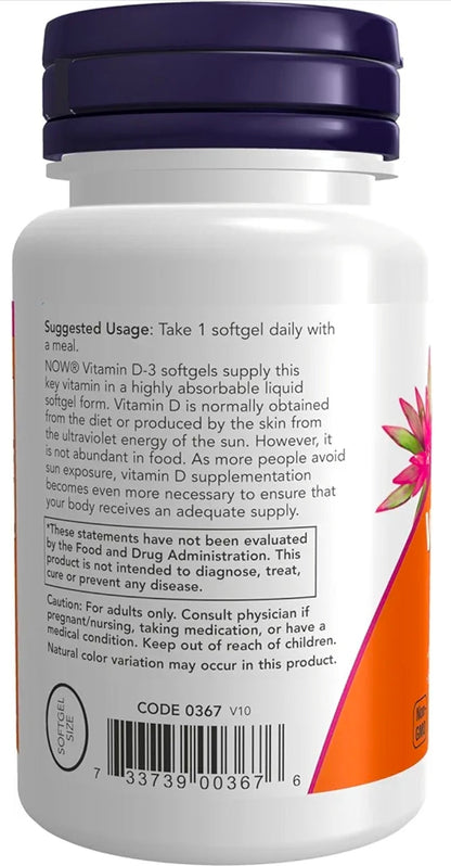 NOW Foods Supplements, Vitamin D-3 2,000 IU, High Potency, Structural Support*, 120 Softgels