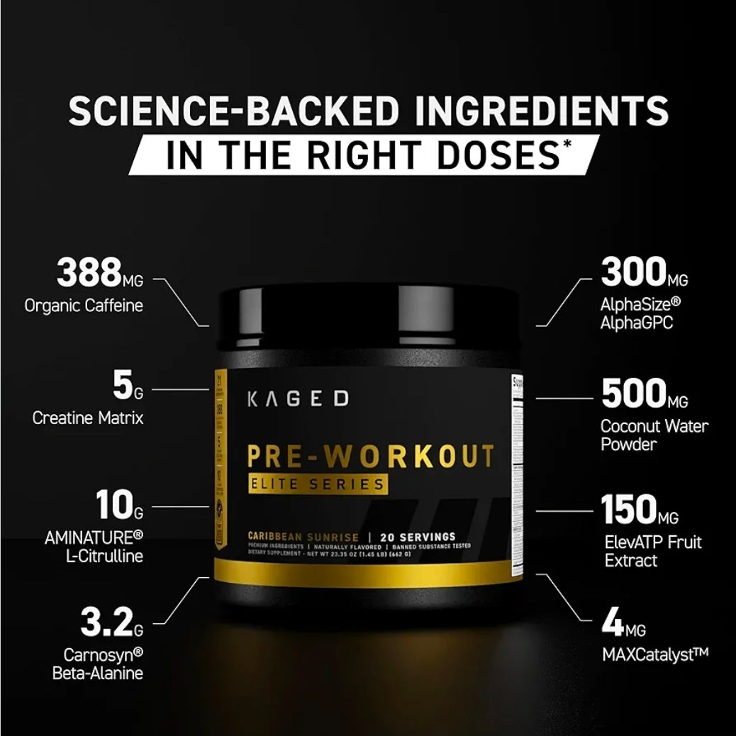Kaged Pre Workout Elite Powder | Strawberry Lemonade | Pre-Workout with Creatine, Beta Alanine, L-Citrulline, BCAAs | 388 mg Organic Caffeine | Pre Supplements for Men & Women | 20 Servings