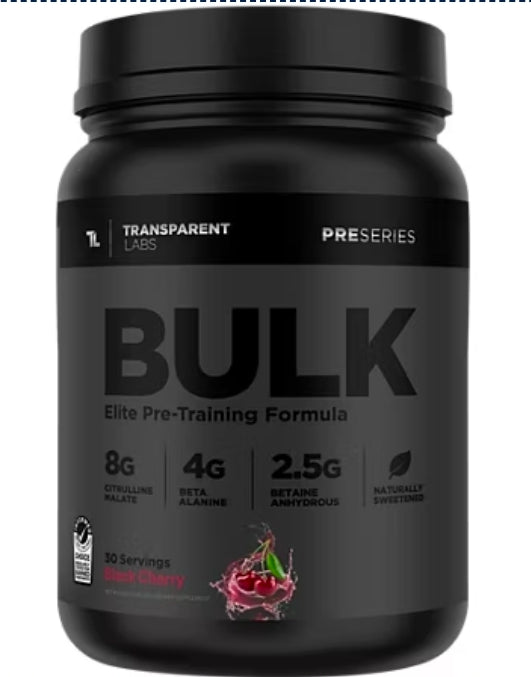 Transparent Labs Bulk Black Pre Workout - Clinically Dosed, Sugar Free Preworkout for Men and Women with Beta Alanine Powder, Citrulline Malate, & Caffeine - 30 Servings, Cherry Kiwi