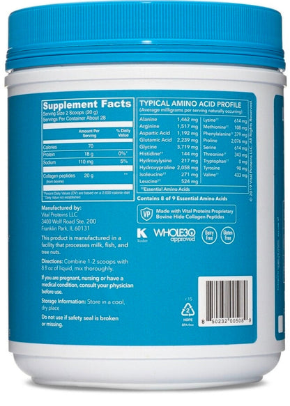 Vital Proteins Grass Fed Collagen Peptides Powder, Supports Hair, Skin, Nails, Bones, and Joints Health, Hydrolyzed Peptides - Zero Sugar, Unflavored, 20oz