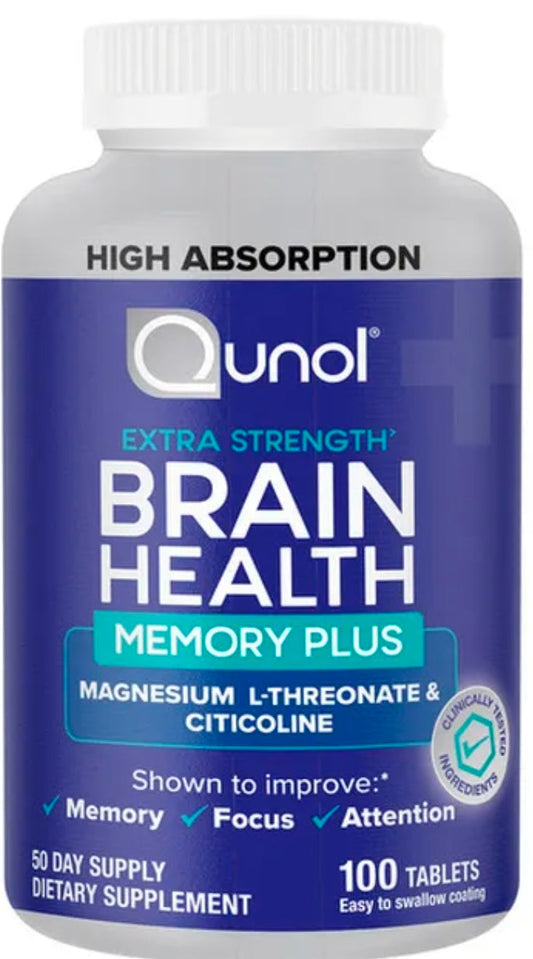 Brain Health Memory Plus - Magnesium L-Threonate & Citicoline Tablets - Supports Focus, Memory & Attention - High Absorption, Caffeine-Free, Easy to Swallow - 100 Count (50-Day Supply)