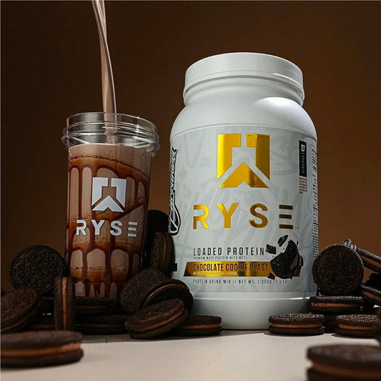 RYSE Loaded Protein Powder - Chocolate Cookie Blast - 25g Whey Protein Isolate & Concentrate with Prebiotic Fiber & MCTs - Low Carb, Low Sugar, Digestive-Friendly - 27 Servings / 2 lb Tub