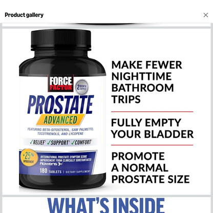 Force Factor Prostate Advanced, Health Supplement for Men for Reducing Nighttime Bathroom Trips, Bladder & Urinary Relief, with Saw Palmetto, Beta-Sitosterol, 180 Tablets (1-Pack)