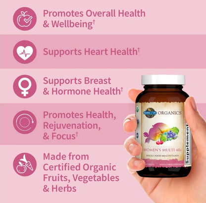 Garden of Life Multivitamin for Women 40 Plus, Organics Womens Vitamins, Hormone & Breast Health Support Blend, Vegan, 120 Tablets