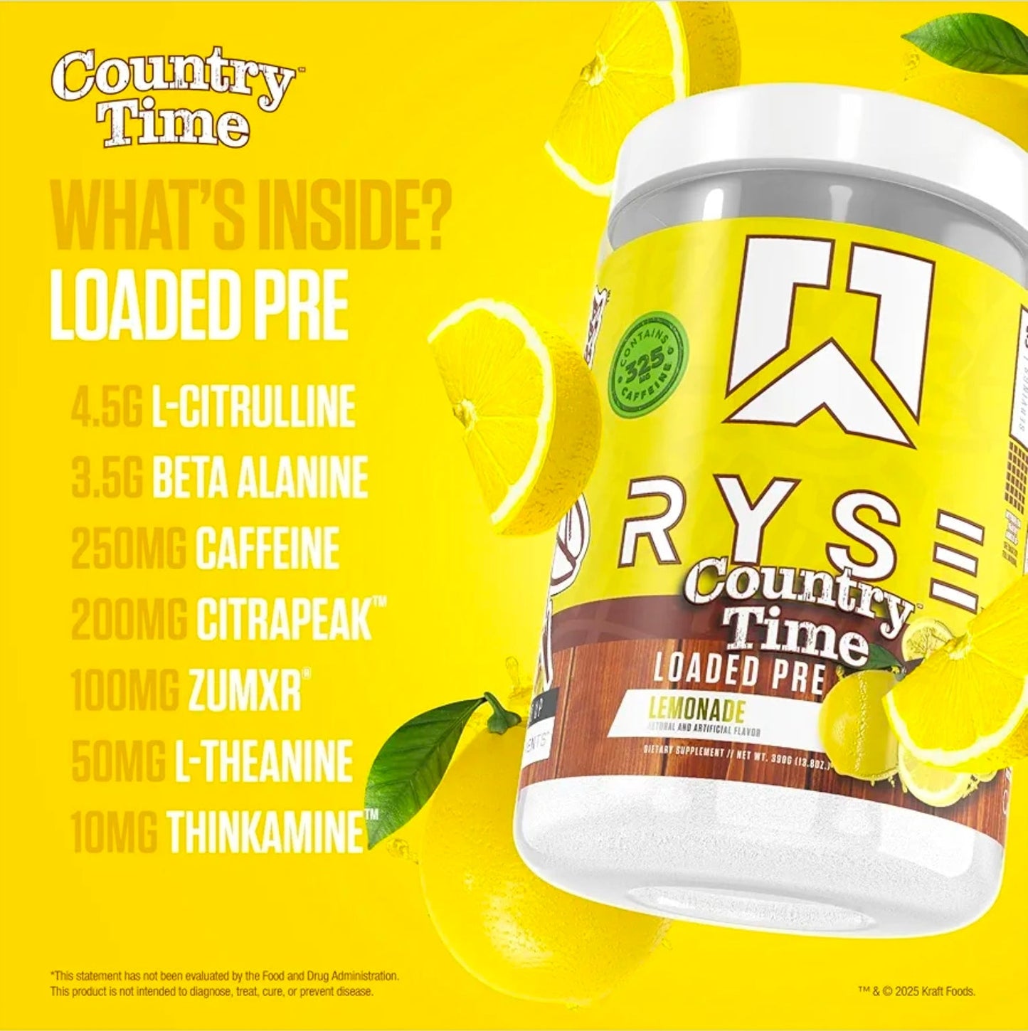 RYSE BCAA Focus Powder - Country Time Lemonade - BCAA Supplement with Electrolytes, Natural Caffeine & Cognizin Supports for Hydration, Recovery, Energy, and Focus for Men & Women - 30 Servings