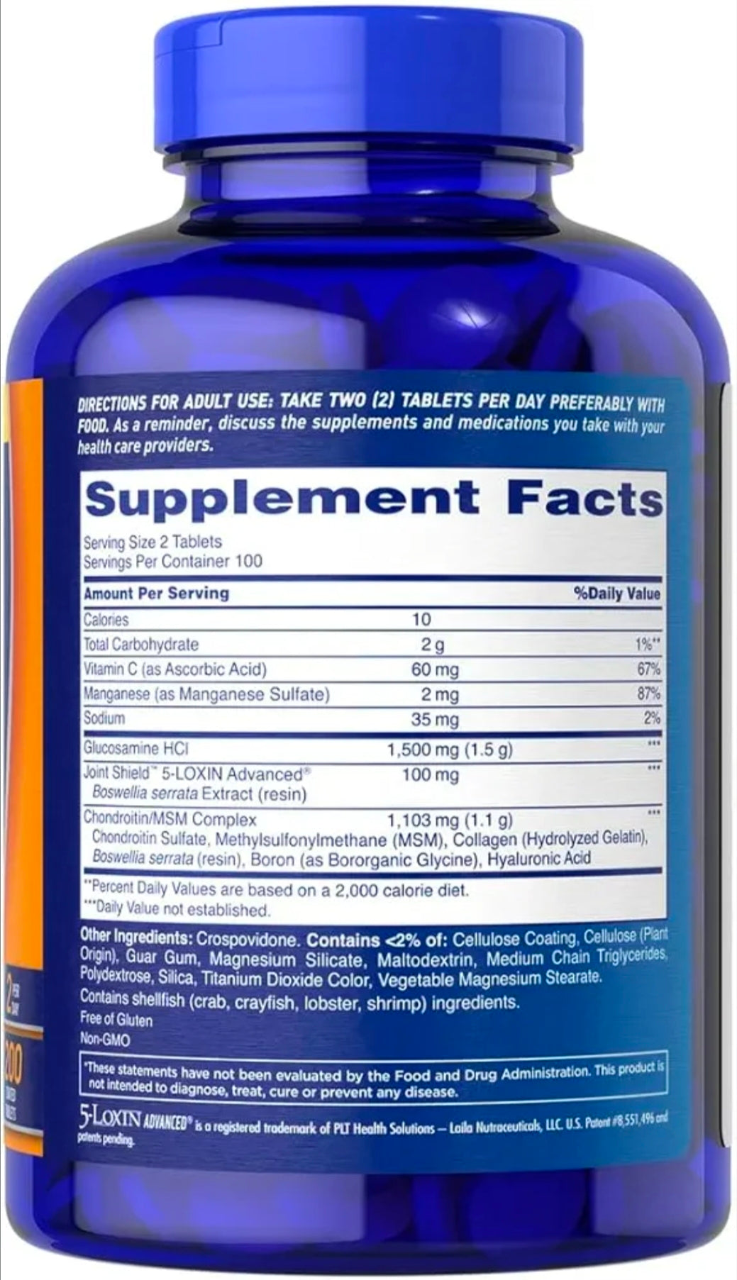 Glucosamine Chondroitin Bi Flex Tripple Strength Supplement, 3 Month Supply, 200 Count