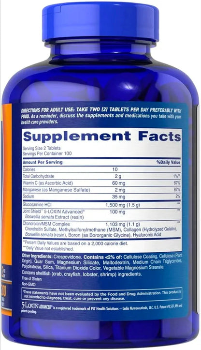 Glucosamine Chondroitin Bi Flex Tripple Strength Supplement, 3 Month Supply, 200 Count