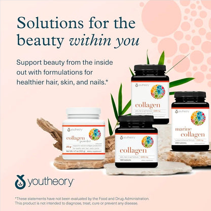 Youtheory Advanced Collagen - 6,000 mg Hydrolyzed Collagen Peptides - Includes Antioxidants & Contains Vitamin C - Hair Growth, Nails, Joint Health & Bone Support* - 290 Tablets (48-Day Supply)