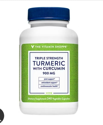 The Vitamin Shoppe Triple Strength Turmeric with Curcumin 900mg, Supports Joint Mobility, Provides Antioxidant Benefits & Includes 5mg Bioperine for Nutrient Absorption (240 Vegetarian Capsules)