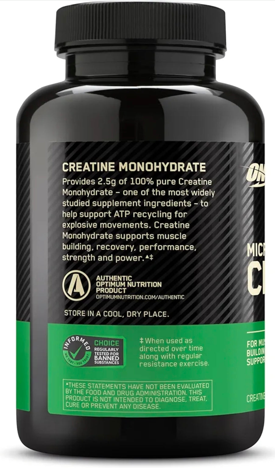 Optimum Nutrition Micronized Creatine Monohydrate Capsules, Keto Friendly, 2500mg, 100 Capsules
