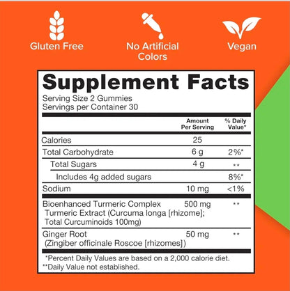 Qunol Turmeric and Ginger Gummies - Joint Support Supplement with Ultra High Absorption, 90 Count Vegan and Gluten Free Gummies