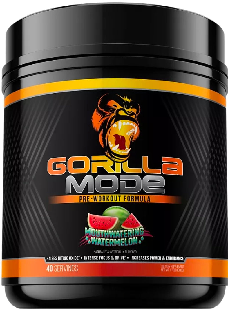 Gorilla Mode Pre Workout - Massive Pumps Laser Focus Energy Power - L-Citrulline, Creatine, L-Tyrosine, Betaine, Hydroprime, Alpha-GPC, 400mg Caffeine, Huperzine A - 800g (Watermelon)
