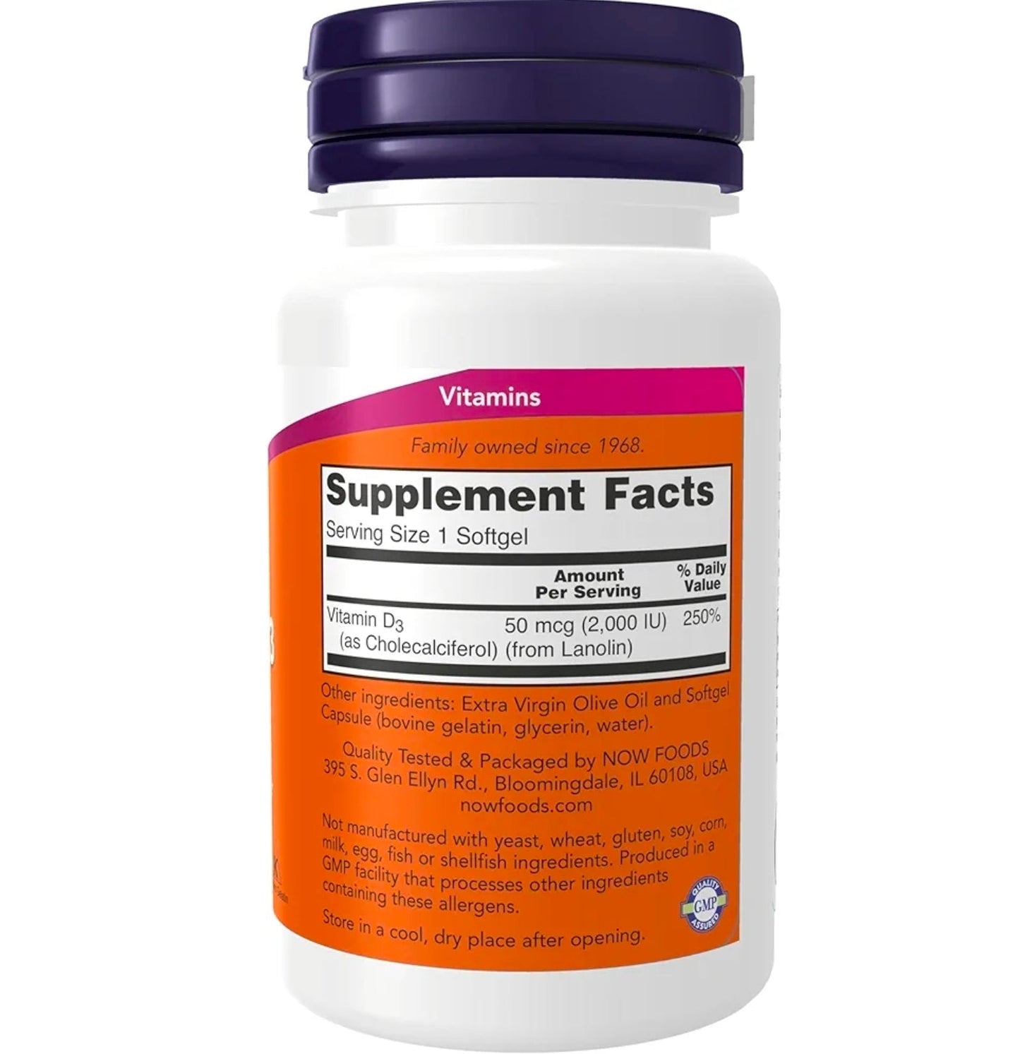 NOW Foods Supplements, Vitamin D-3 2,000 IU, High Potency, Structural Support*, 120 Softgels