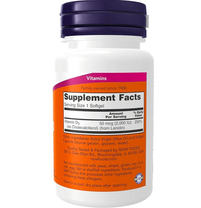 NOW Foods Supplements, Vitamin D-3 2,000 IU, High Potency, Structural Support*, 120 Softgels
