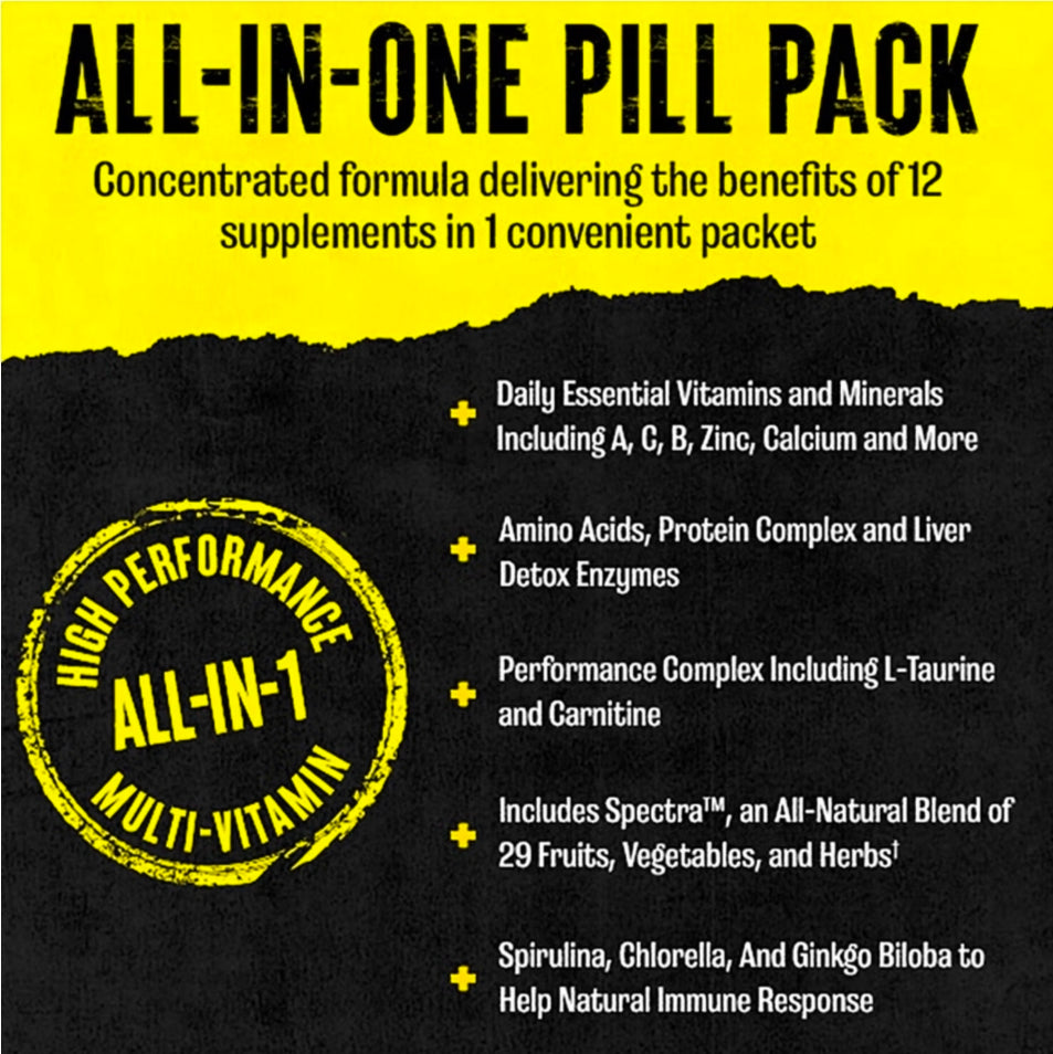 Animal Pak - Convenient Multivitamin for Men & Women Daily All-in-One Vitamin & Supplement Pack - Zinc, Vitamins C, B, D, Amino Acids, and Immune Support - Sports Nutrition Performance - 44 Count