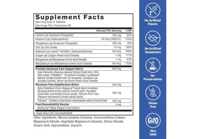 Force Factor Prostate Advanced, Health Supplement for Men for Reducing Nighttime Bathroom Trips, Bladder & Urinary Relief, with Saw Palmetto, Beta-Sitosterol, 180 Tablets (1-Pack)