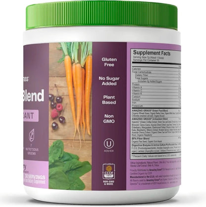 Amazing Grass Greens Blend Antioxidant: Super Greens Powder Smoothie Mix with Organic Spirulina, Beet Root Powder, Elderberry, Bilberry, Prebioitics & Probiotics, Sweet Berry, 30 Servings (Packaging May Vary)