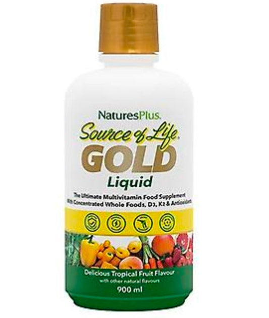 NaturesPlus Source of Life GOLD Multivitamin Liquid 30 oz - Supports Energy Production, Healthy Immune System & Well-Being - Includes Vitamins D3, B12, K2 & Over 120 Whole Food Nutrients - 30 Servings