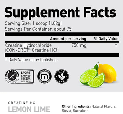 Kaged Creatine HCl Powder | 7X Concentrated vs Mono | Muscle Building & Recovery | High Absorption | No Bloating | Creatine for Men & Women | Vegan, Gluten Free | Lemon Lime | 75 Servings