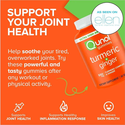 Qunol Turmeric and Ginger Gummies - Joint Support Supplement with Ultra High Absorption, 90 Count Vegan and Gluten Free Gummies