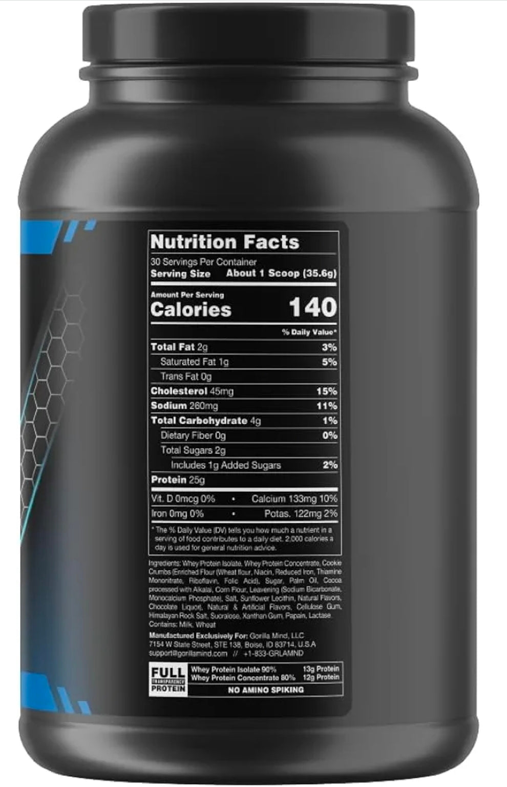 Gorilla Mind Premium Whey Protein - Cookies and Cream, 25 Grams of Whey Protein Isolate & Concentrate,Recover and Build Muscle (30 Servings)
