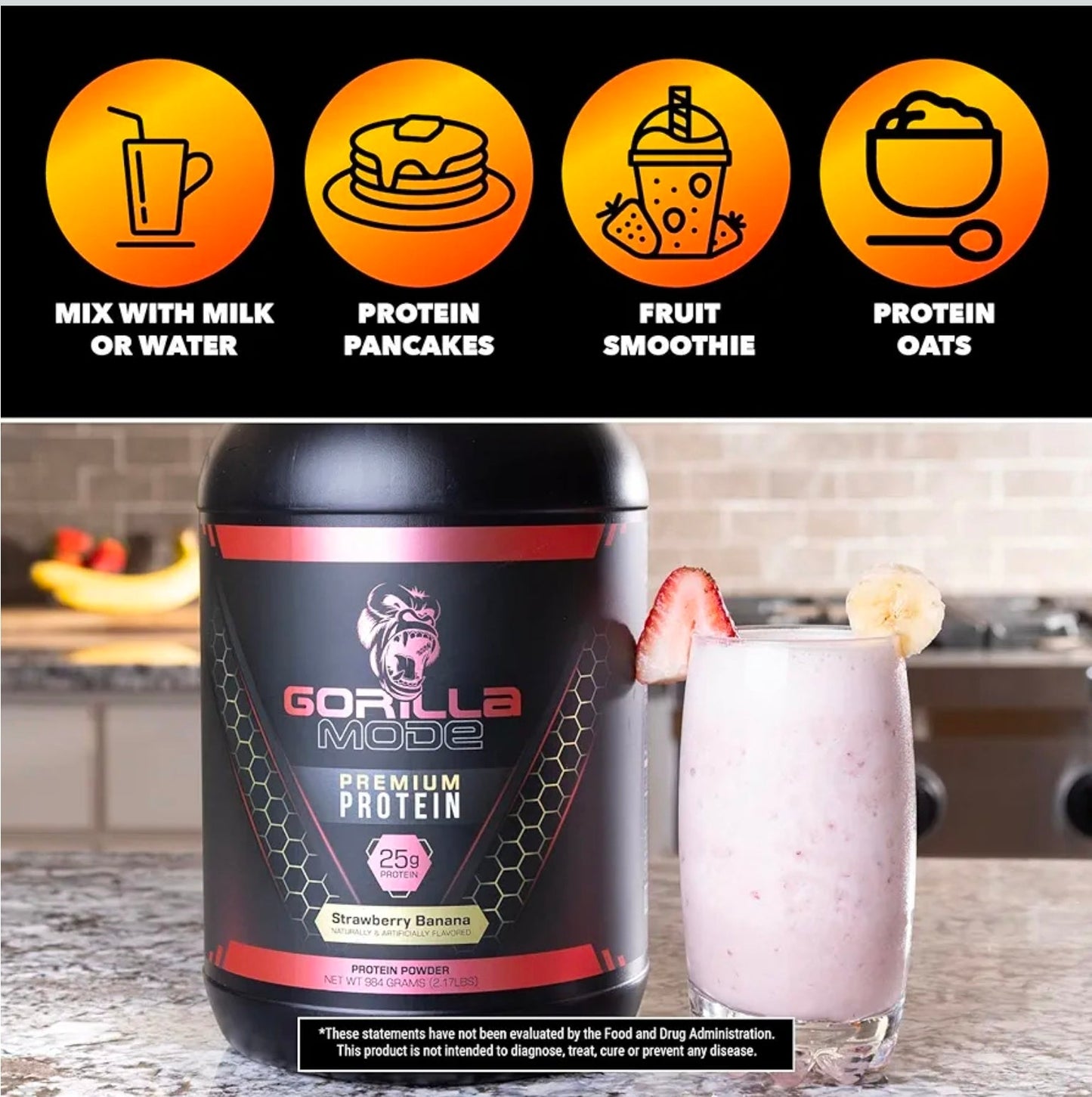Gorilla Mind Premium Whey Protein - Cookies and Cream, 25 Grams of Whey Protein Isolate & Concentrate,Recover and Build Muscle (30 Servings)